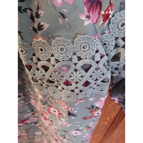 Knitworks Girls Olive Floral 3/4 Sleeve Flare Ruffle Lining Girls Size XL 16 - Picture 4 of 16